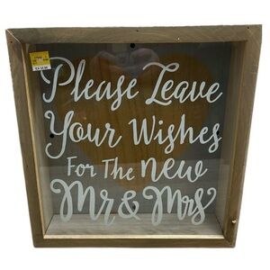 Wooden Wedding Wish Box with Heart Design NWT Glass Shadow Box Top Slot Rustic